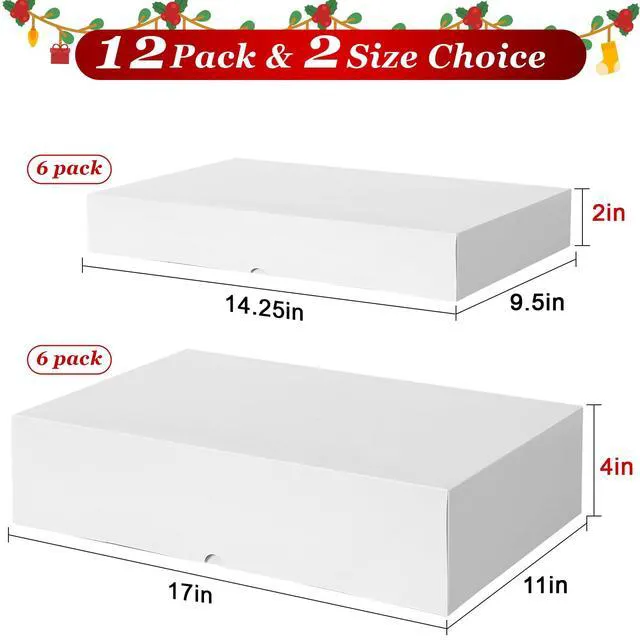 Alt view image 2 of 7 - 12 Pack Gift Boxes with Lids for Present - 6 Extra Large 17" (4" Deep) & 6 Large 14" (2" Deep) White Gift Boxes for Clothing Wrapping, Christmas