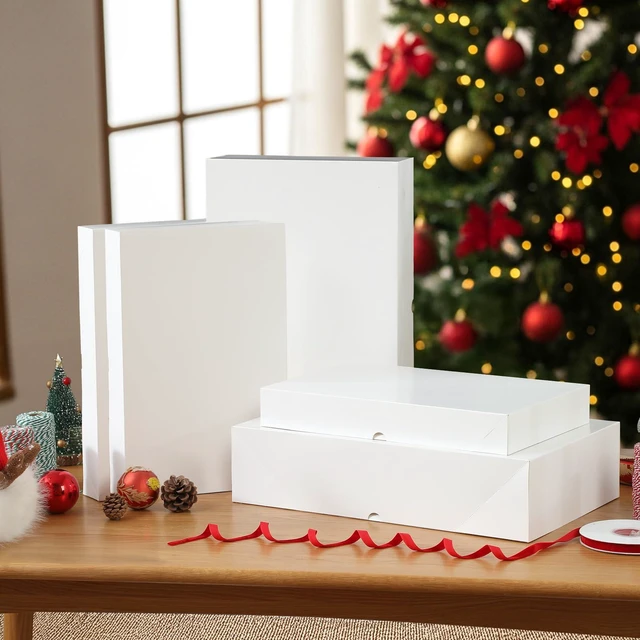 Alt view image 3 of 7 - 12 Pack Gift Boxes with Lids for Present - 6 Extra Large 17" (4" Deep) & 6 Large 14" (2" Deep) White Gift Boxes for Clothing Wrapping, Christmas