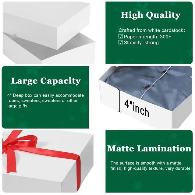 Alt view image 4 of 7 - 12 Pack Gift Boxes with Lids for Present - 6 Extra Large 17" (4" Deep) & 6 Large 14" (2" Deep) White Gift Boxes for Clothing Wrapping, Christmas