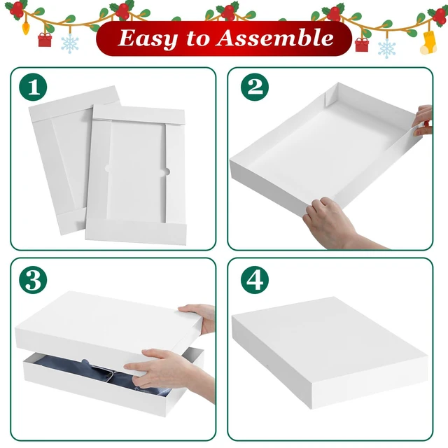 Alt view image 5 of 7 - 12 Pack Gift Boxes with Lids for Present - 6 Extra Large 17" (4" Deep) & 6 Large 14" (2" Deep) White Gift Boxes for Clothing Wrapping, Christmas