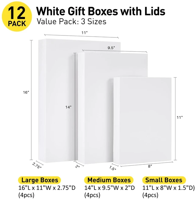Alt view image 2 of 7 - White Gift Boxes with Lids for Presents, 12 Pack Assorted | 4 Small, 4 Medium, 4 Large, Pure White, Easy Pop-Up Assembly, Fits Scarves, Shirts, Sweaters for Christmas, Birthdays