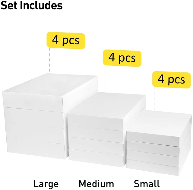 Alt view image 3 of 7 - White Gift Boxes with Lids for Presents, 12 Pack Assorted | 4 Small, 4 Medium, 4 Large, Pure White, Easy Pop-Up Assembly, Fits Scarves, Shirts, Sweaters for Christmas, Birthdays
