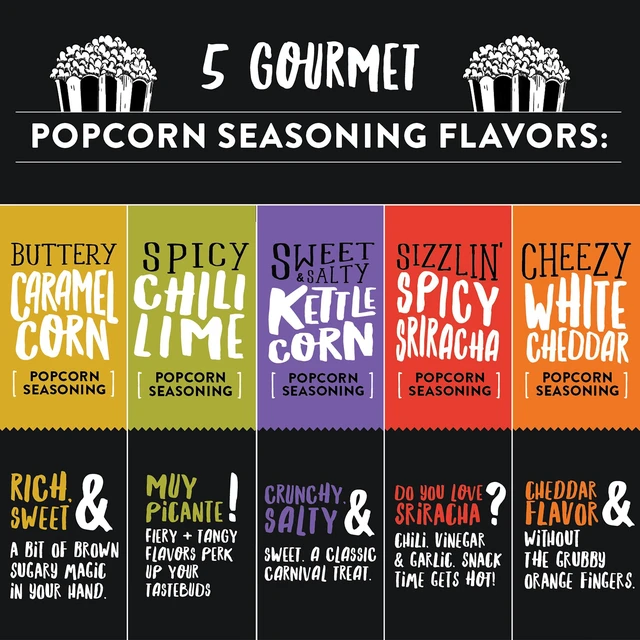 Alt view image 3 of 7 - Movie Night Popcorn Gift Set Includes 3 Gourmet Popcorn Kernel Varieties & 5 Flavorful Seasonings Perfect Snack Gift Box for Parties, Holidays, or Movie Lovers