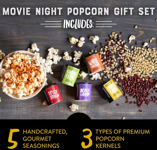 Alt view image 2 of 7 - Movie Night Popcorn Gift Set Includes 3 Gourmet Popcorn Kernel Varieties & 5 Flavorful Seasonings Perfect Snack Gift Box for Parties, Holidays, or Movie Lovers