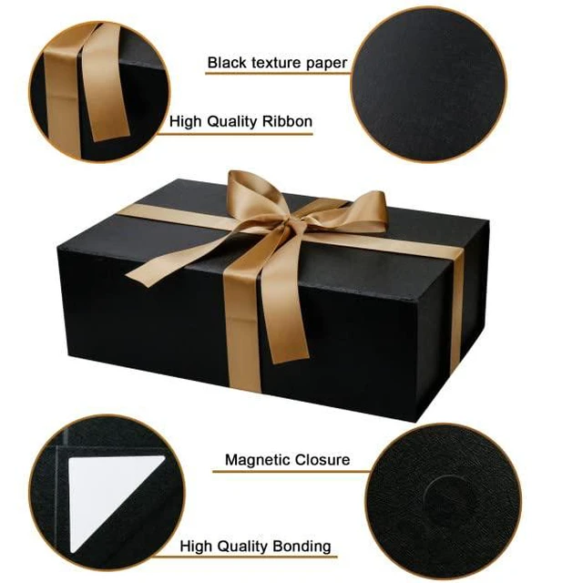 Alt view image 3 of 7 - Large Black Gift Box with Magnetic Lids | 14x9x4.5Inches Large Bridesmaid Groomsman Proposal Boxes,for Wedding,Birthdays,Christmas,Gift Packaging.