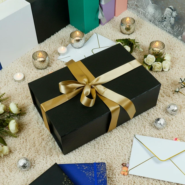 Alt view image 5 of 7 - Large Black Gift Box with Magnetic Lids | 14x9x4.5Inches Large Bridesmaid Groomsman Proposal Boxes,for Wedding,Birthdays,Christmas,Gift Packaging.