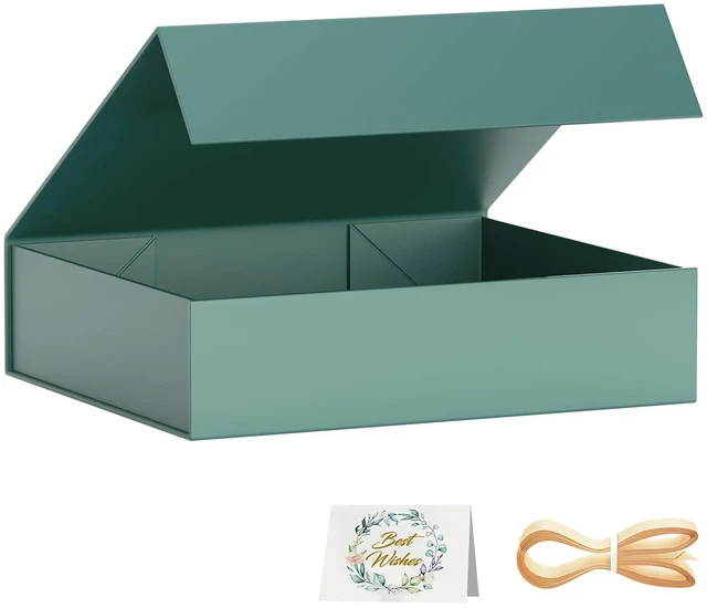 Main image of Gift Box 11.5x7.8x3 In, Green Gift Boxes with Lids for Presents | Collapsible Magnetic Gift Box for Shirts, Clothes, Clothing, Bridesmaid, Christmas, Birthday, Wedding, Contains Ribbon, Card