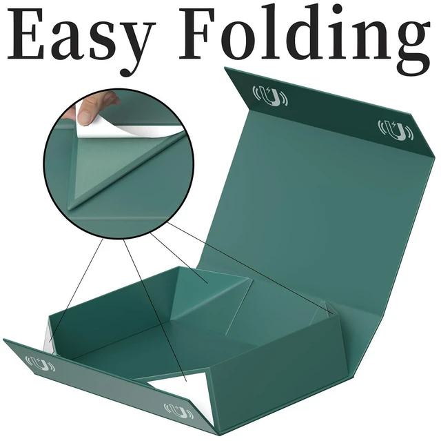Alt view image 3 of 7 - Gift Box 11.5x7.8x3 In, Green Gift Boxes with Lids for Presents | Collapsible Magnetic Gift Box for Shirts, Clothes, Clothing, Bridesmaid, Christmas, Birthday, Wedding, Contains Ribbon, Card