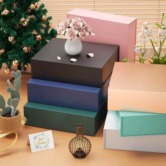 Alt view image 6 of 7 - Gift Box 11.5x7.8x3 In, Green Gift Boxes with Lids for Presents | Collapsible Magnetic Gift Box for Shirts, Clothes, Clothing, Bridesmaid, Christmas, Birthday, Wedding, Contains Ribbon, Card