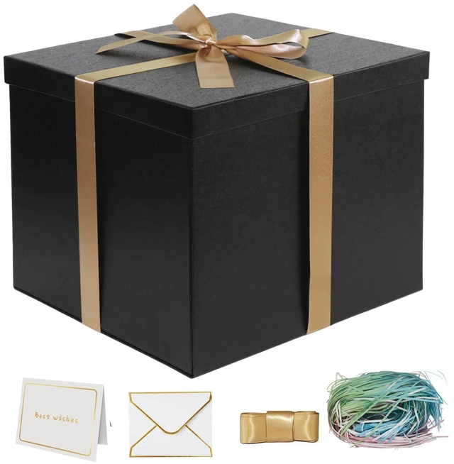 Main image of Large Black Gift Box with Lid 12x12x10 Inches | Birthday Present Box,Gift Boxes with Ribbon Card Shredded Paper for Christmas Party Valentine's Day Mother's Day Anniversary.