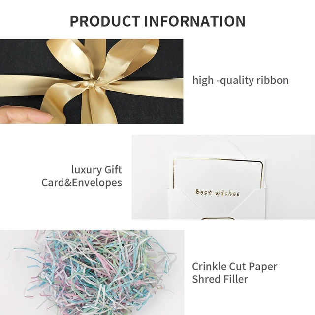 Alt view image 4 of 7 - Large Black Gift Box with Lid 12x12x10 Inches | Birthday Present Box,Gift Boxes with Ribbon Card Shredded Paper for Christmas Party Valentine's Day Mother's Day Anniversary.