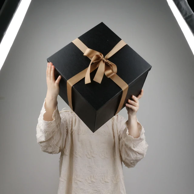 Alt view image 6 of 7 - Large Black Gift Box with Lid 12x12x10 Inches | Birthday Present Box,Gift Boxes with Ribbon Card Shredded Paper for Christmas Party Valentine's Day Mother's Day Anniversary.