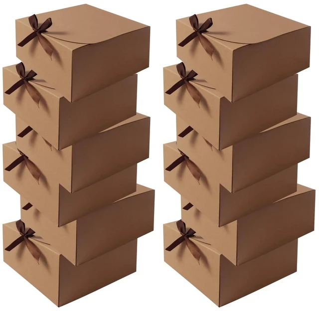 Main image of Brown Gift Boxes with Lids, Gift Boxes Bulk with Ribbon, 12 Pack | 8 x 8 x 4 Inch Bridesmaid Proposal Box for Wedding, Birthdays, Christmas and Baby Shower