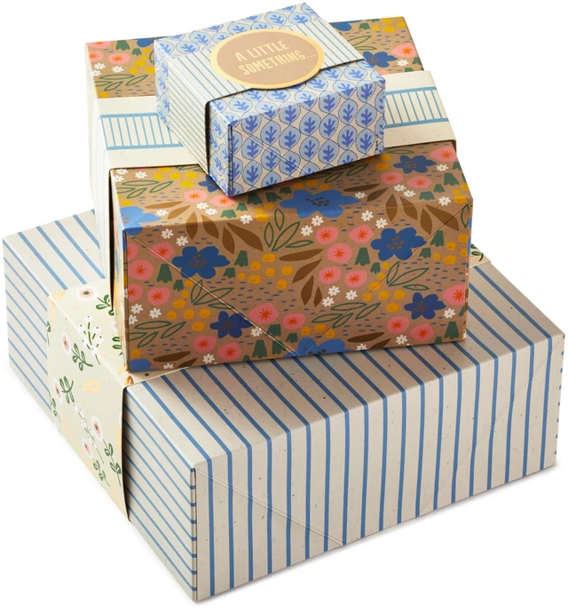Main image of Gift Boxes, 3-Pack, Assorted Sizes (Flowers and Stripes)