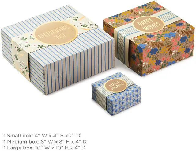 Alt view image 2 of 6 - Gift Boxes, 3-Pack, Assorted Sizes (Flowers and Stripes)
