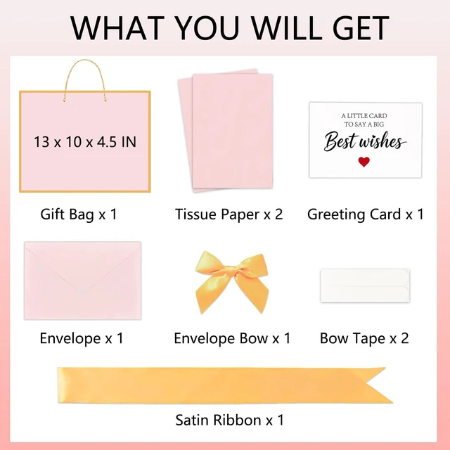 Alt view image 2 of 7 - 1Pcs Pink Gift Bag with Tissue Paper and Bow Envelope, 13"x10"x4.5" Large Gift Bag for Birthday Wedding Holiday Graduation (Gold Bow)