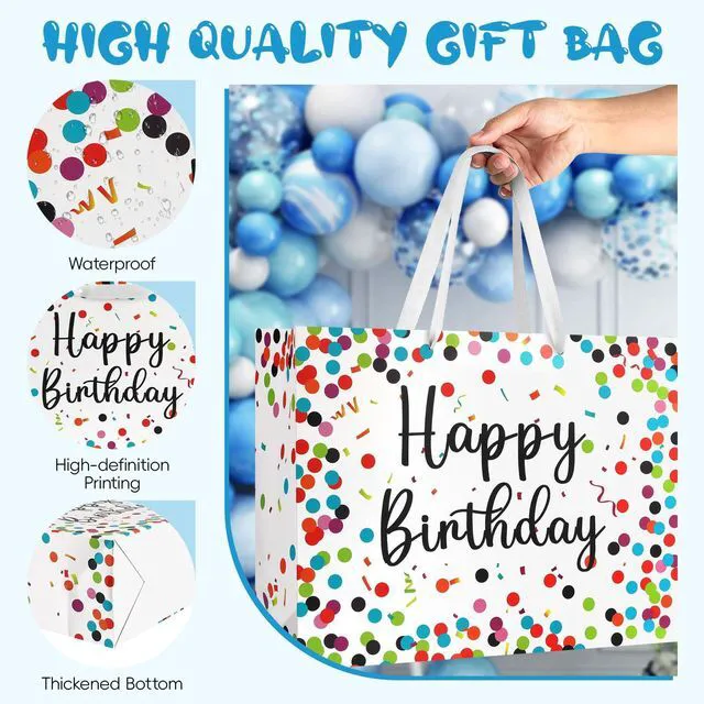 Alt view image 6 of 7 - Colorful Dots Birthday Gift Paper Present Bag with Handles | 13 Inch Medium Bag; Comes with 3 Tissue Paper and Matching Card; Ideal for Kids Adults Birthday Party Favors