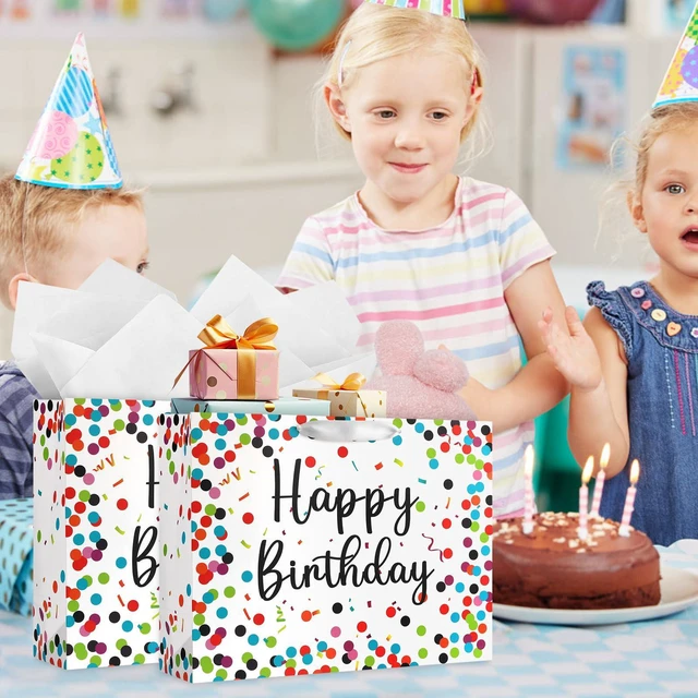 Alt view image 7 of 7 - Colorful Dots Birthday Gift Paper Present Bag with Handles | 13 Inch Medium Bag; Comes with 3 Tissue Paper and Matching Card; Ideal for Kids Adults Birthday Party Favors