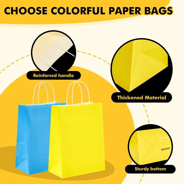 Alt view image 3 of 7 - 16 Pack Kraft Paper Gift Bags with Handles, 8x4.5x10.8 in, 8 Color | kraft gift bags for birthday, baby shower, wedding, crafts, party, eco-friendly