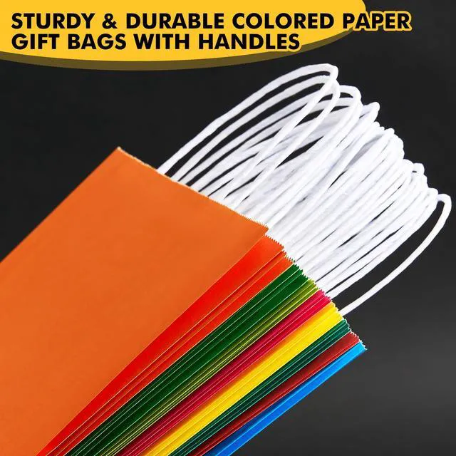 Alt view image 5 of 7 - 16 Pack Kraft Paper Gift Bags with Handles, 8x4.5x10.8 in, 8 Color | kraft gift bags for birthday, baby shower, wedding, crafts, party, eco-friendly