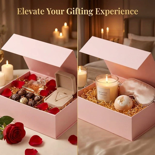 Alt view image 3 of 7 - Pink Gift Boxes,Collapsible 9.7x7.2x3.3 Inch Gift Box with Lids,Magnetic Closure Matte Textured Finish Box for Wedding,Birthday,Mother's day,Christmas
