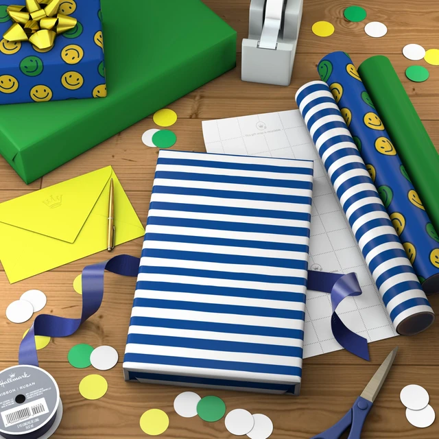 Alt view image 3 of 7 - Image Arts Birthday Wrapping Paper Mini Rolls, 3-Pack (Stripes, Green) | Mini rolls are perfect for easy storage, 27 Sq. Ft. Total, Ideal for Graduations, Father's Day, Easter, Any Occasion