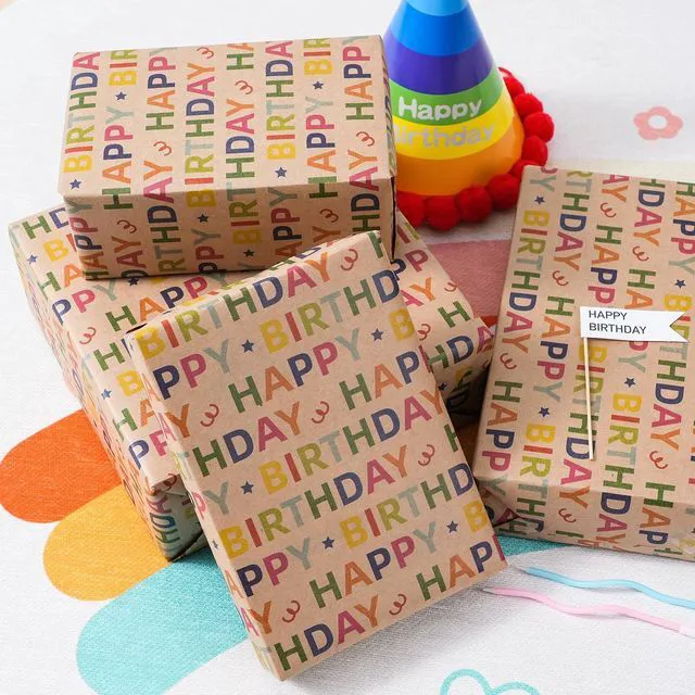 Alt view image 3 of 7 - Birthday Wrapping Paper Roll, Colorful Happy Birthday Gift Wrap on Kraft Paper, 17 In x 33 Ft Mini Roll for Kids, Boys, Girls and Teens, Birthday Party Wrapping Paper