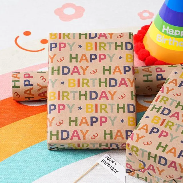 Alt view image 4 of 7 - Birthday Wrapping Paper Roll, Colorful Happy Birthday Gift Wrap on Kraft Paper, 17 In x 33 Ft Mini Roll for Kids, Boys, Girls and Teens, Birthday Party Wrapping Paper