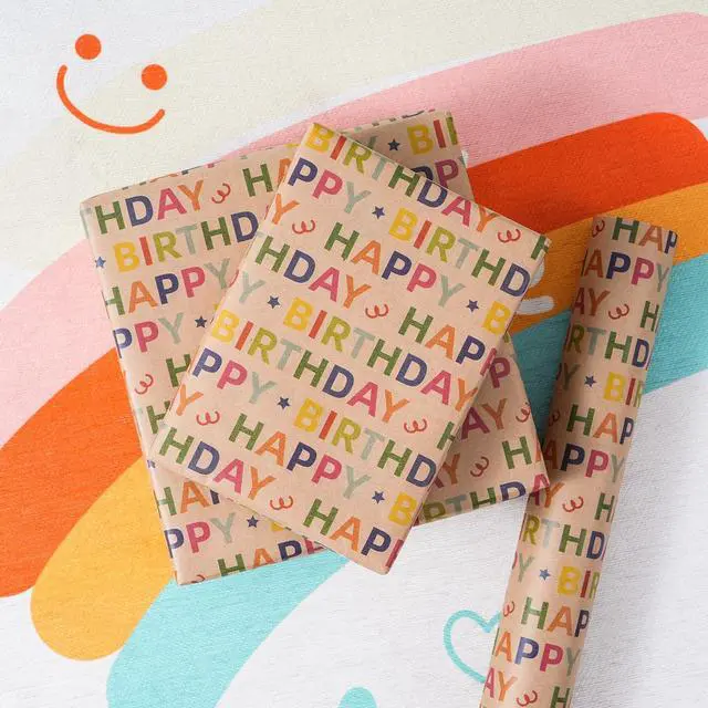 Alt view image 6 of 7 - Birthday Wrapping Paper Roll, Colorful Happy Birthday Gift Wrap on Kraft Paper, 17 In x 33 Ft Mini Roll for Kids, Boys, Girls and Teens, Birthday Party Wrapping Paper