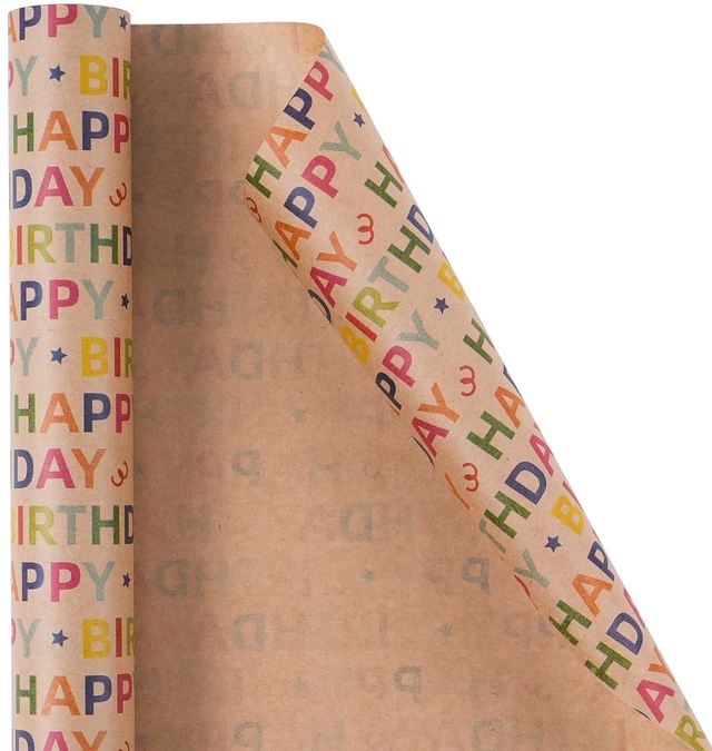Alt view image 7 of 7 - Birthday Wrapping Paper Roll, Colorful Happy Birthday Gift Wrap on Kraft Paper, 17 In x 33 Ft Mini Roll for Kids, Boys, Girls and Teens, Birthday Party Wrapping Paper