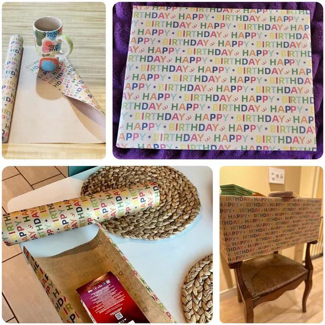 Alt view image 5 of 7 - Birthday Wrapping Paper Roll, Colorful Happy Birthday Gift Wrap on Kraft Paper, 17 In x 33 Ft Mini Roll for Kids, Boys, Girls and Teens, Birthday Party Wrapping Paper