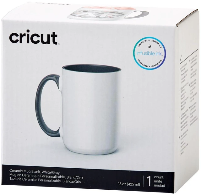 Alt view image 3 of 7 - Beveled Blank Mug to Decorate, White/Gray | Ceramic-Coated, Dishwasher & Microwave Safe,Infusible Ink Compatible,15 Oz Sublimation