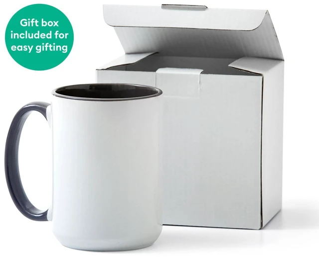Alt view image 2 of 7 - Beveled Blank Mug to Decorate, White/Gray | Ceramic-Coated, Dishwasher & Microwave Safe,Infusible Ink Compatible,15 Oz Sublimation