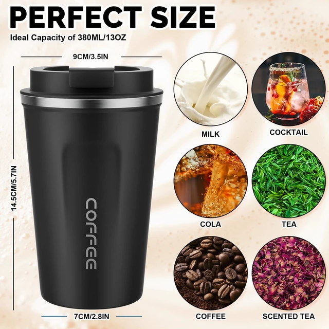 Alt view image 2 of 7 - 12 oz Coffee mug - Stainless Steel Coffee Cup with Leakproof Lid | Stainless Steel Double-wall insulation, 6-Hour Heat Retention, 360°Leak proof, BPA-free, Reusable And To Go Coffee Mug