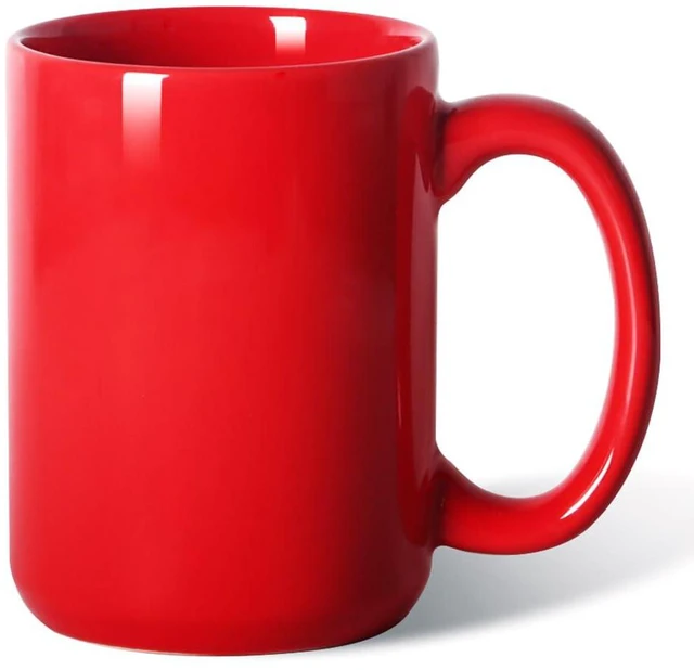 Main image of 15 OZ Coffee Mug, Classic Blank Ceramic Cup with Large Handle for Tea Latte Cappuccino, Red