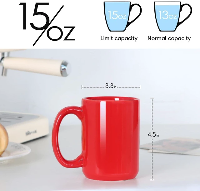 Alt view image 2 of 7 - 15 OZ Coffee Mug, Classic Blank Ceramic Cup with Large Handle for Tea Latte Cappuccino, Red