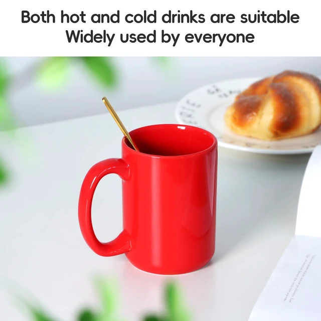 Alt view image 3 of 7 - 15 OZ Coffee Mug, Classic Blank Ceramic Cup with Large Handle for Tea Latte Cappuccino, Red