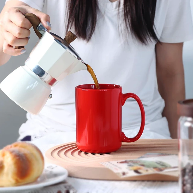 Alt view image 6 of 7 - 15 OZ Coffee Mug, Classic Blank Ceramic Cup with Large Handle for Tea Latte Cappuccino, Red