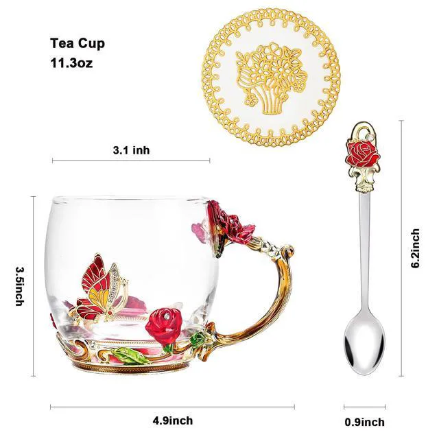 Alt view image 2 of 7 - Tea Cup Glass Coffee Enamels Mug Gifts for Mom Women Christmas Birthday | Valentines Day for Her Girlfriend Wife,Mothers Day Gifts from Daughter Son,Heat & Cold Resistant,Shatterproof