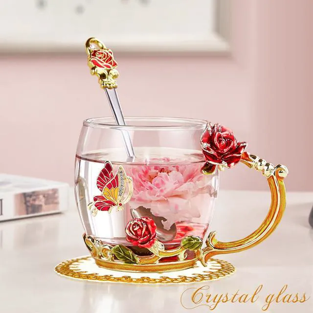 Alt view image 4 of 7 - Tea Cup Glass Coffee Enamels Mug Gifts for Mom Women Christmas Birthday | Valentines Day for Her Girlfriend Wife,Mothers Day Gifts from Daughter Son,Heat & Cold Resistant,Shatterproof