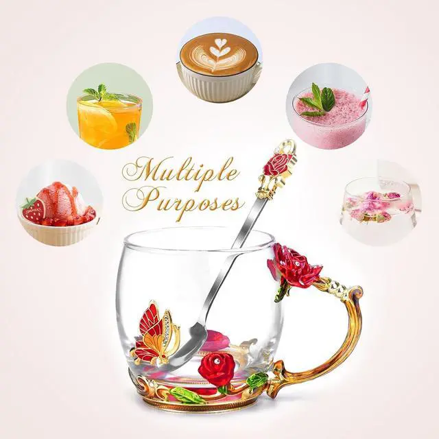 Alt view image 7 of 7 - Tea Cup Glass Coffee Enamels Mug Gifts for Mom Women Christmas Birthday | Valentines Day for Her Girlfriend Wife,Mothers Day Gifts from Daughter Son,Heat & Cold Resistant,Shatterproof