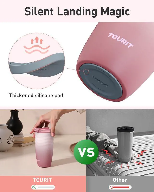 Alt view image 7 of 7 - 16 oz Insulated Travel Coffee Mug Stainless Steel Tumbler, Khaki | Vacuum insulated travel mug with ripple-wave anti-slip grip, leakproof lid & silicone bottom, fits standard car cup holders