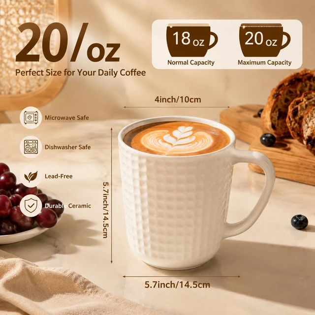 Alt view image 3 of 7 - Large Coffee Mug, 20 oz White Coffee Mugs, Ceramic Coffee Cup with Handle | Big Coffee Mug, Porcelain Mug for Latte, Tea, Cocoa, Microwave and Dishwasher Safe, Home & Office, Housewarming Gift