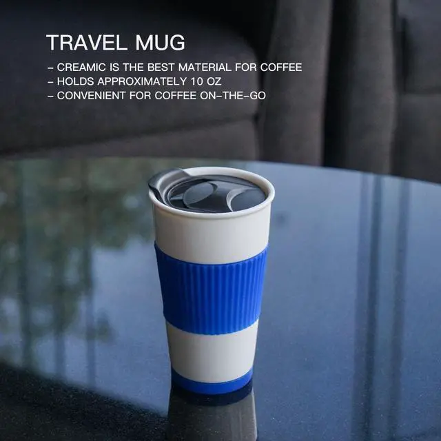 Alt view image 4 of 5 - Gentle Ceramic Double Wall Insulated Travel Coffee Cup, 10oz, Coffee | Slider Lid, Silicone Sleeve & Built-In Coaster, Drip-Free, Non-Slip, No Sound, On-The-Go, Microwave-Safe & Dishwash-Safe