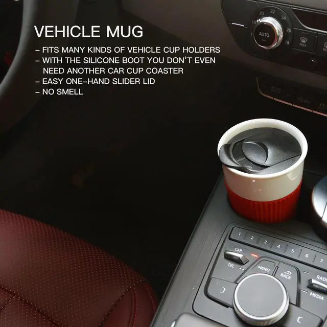 Alt view image 5 of 5 - Gentle Ceramic Double Wall Insulated Travel Coffee Cup, 10oz, Coffee | Slider Lid, Silicone Sleeve & Built-In Coaster, Drip-Free, Non-Slip, No Sound, On-The-Go, Microwave-Safe & Dishwash-Safe