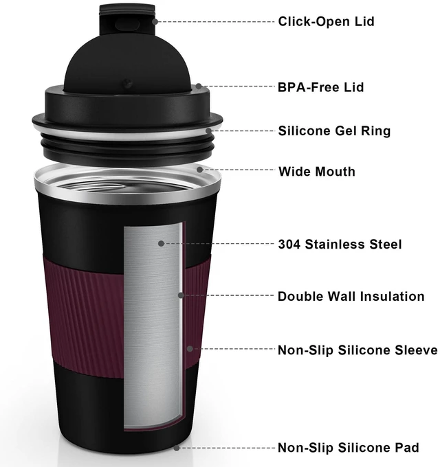 Alt view image 3 of 7 - Travel Mug 12oz, Insulated Coffee Mug with Leakproof Lid, Travel Coffee Mug Vacuum Stainless Steel Double Walled Reusable Coffee Cup for Hot and Iced Coffee Tea Water