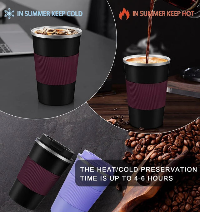 Alt view image 6 of 7 - Travel Mug 12oz, Insulated Coffee Mug with Leakproof Lid, Travel Coffee Mug Vacuum Stainless Steel Double Walled Reusable Coffee Cup for Hot and Iced Coffee Tea Water
