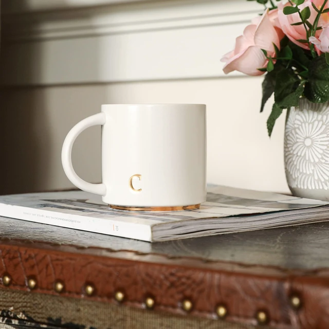 Alt view image 3 of 7 - Ceramic Coffee Mug, 15 oz Monogram Cup with Gift Box(C) | Dishwasher Safe, Engraved Gold Letter , Personalized Housewarming Birthday Present, Christmas Thanksgiving Mothers Day Gifts