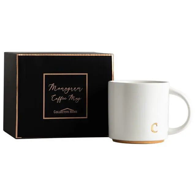 Alt view image 4 of 7 - Ceramic Coffee Mug, 15 oz Monogram Cup with Gift Box(C) | Dishwasher Safe, Engraved Gold Letter , Personalized Housewarming Birthday Present, Christmas Thanksgiving Mothers Day Gifts