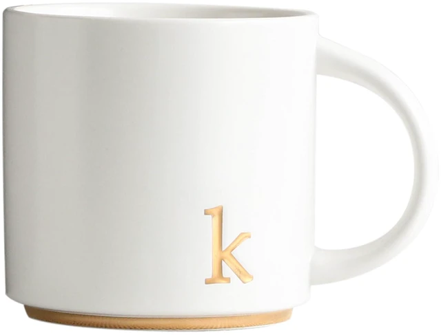 Main image of Ceramic Coffee Mug, 15 oz Monogram Cup with Gift Box(K) | Dishwasher Safe, Engraved Gold Letter , Personalized Housewarming Birthday Present, Christmas Thanksgiving Mothers Day Gifts